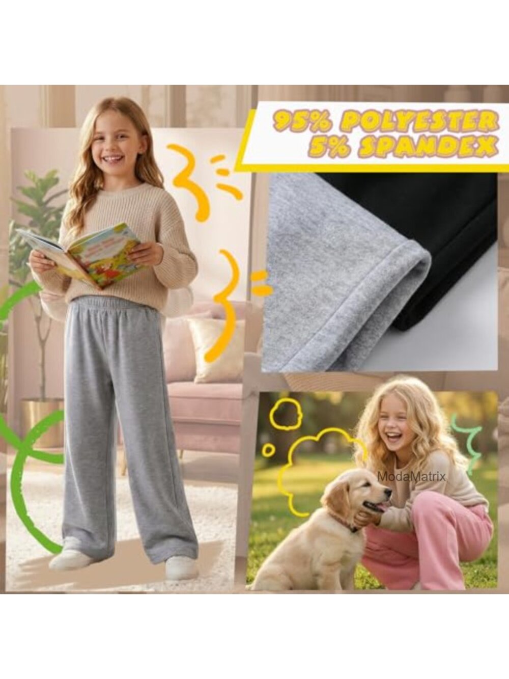4 Pack Girls Baggy Sweatpants Kids Joggers Cotton Blend - Picture 3 of 6